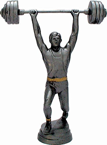 RaRu Gewichtheber-Pokal auf weißem Marmorsockel montiert mit Wunschgravur (34218)