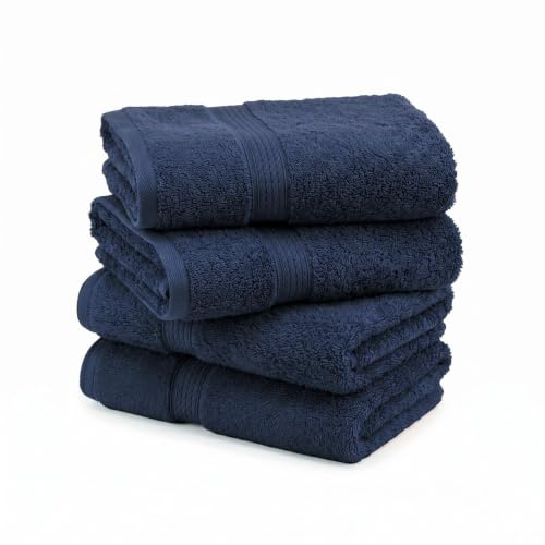 SUPERIOR Egyptian Cotton Plush & Absorbent, Hand Towel Set of 4, Navy Blue