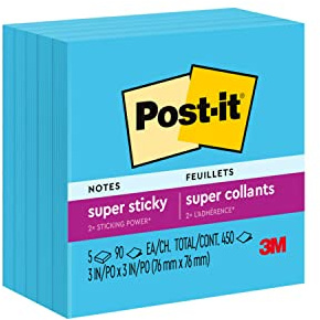 Post-it Super Haftnotizen, 5 Haftnotizblöcke, 7,6 x 7,6 cm, Schulbedarf für Studenten, ideal für Lehrbücher, Notizbücher, Wände und vertikale Oberflächen, einfarbige Packungen, Kollektion