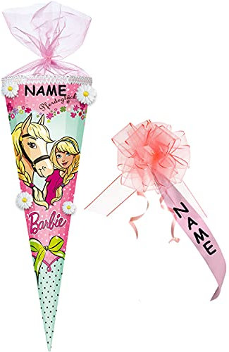 3-D Blumen Applikation ! - Schultüte - Barbie - Pferdemotiv - 85 cm / 12 eckig - incl. Namen und individueller Schleife - Organza Abschluß - Zuckertüte ..