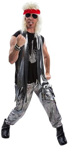 Morph Kostüm 80er Jahre Rocker für Herren, Punk Outfit, Rockstar Look, Perfekt für Karneval und Halloween, XL