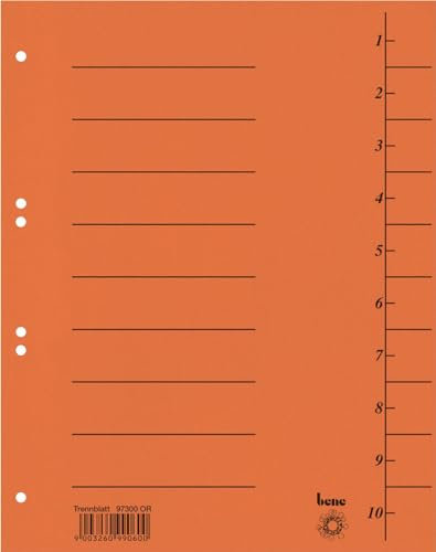 Bene 97300 Trennblätter A4 durchgefärbt, Inh.100, orange