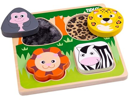Tidlo Wooden Touch and Feel Puzzle - Safari | Classic Wooden Toy, Develops Dexterity & Problem Solving, Educational Gift for Kids
