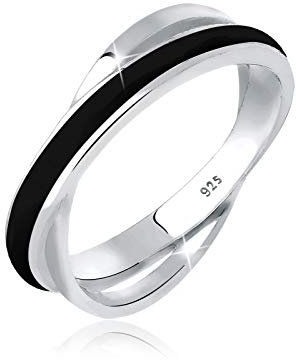 Elli Damen-Stapelring Schwarz 925 Silber Emaille Gr. 52