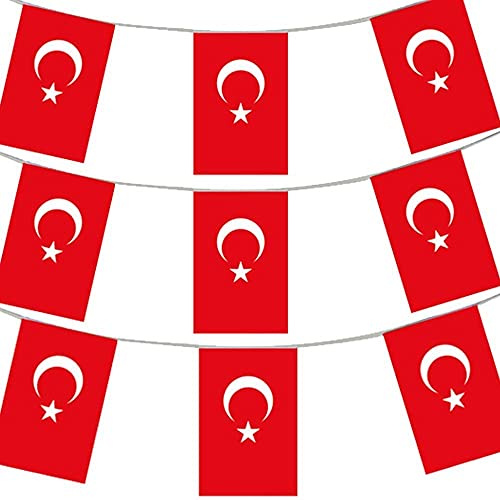 30 Meter Türkei-Flagge Türkei Party Euro-Dekoration große europäische große 20 x 30 cm wetterfeste Kunststoff-Wimpelkette türkische Flaggen Event Banner Schule Türkei