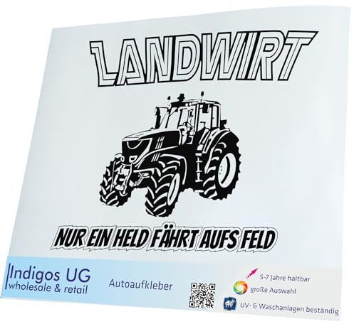 INDIGOS UG Auto Aufkleber Nur EIN Held fährt aufs Feld - Landwirt Bauer Traktor - schwarz 130x100 mm - Selbstklebender Sticker für Auto, Fenster, Bus oder LKW - Tuning
