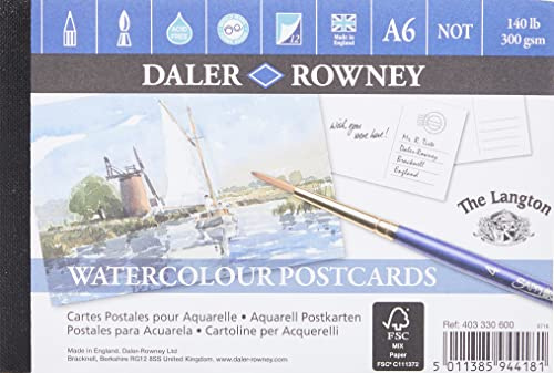 Daler-Rowney The Langton CP 300gsm A6 Watercolour Postcard Size 12 Sheets | Cold-Pressed Watercolour Paper, Glued 1 Side, Natural White Sheets, For Professional Artists