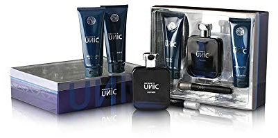 New Brand Unic for Men - 4 Pc Gift Set 3.3oz EDT Spray, 4.3oz Shower Gel, 4.3oz After Shave, 0.5oz EDT Spray