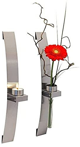 Wandkerzenhalter mit Vase, Länge 39,5cm, Silber
