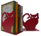 Buchstütze aus Metall mit Katzen-Design, rutschfest, für die Bibliothek, Schule, Büro oder Zuhause rot