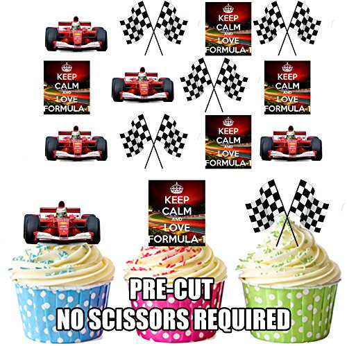 AK Giftshop PRE-CUT Racing Race Cars Edible Cupcake Toppers/Cake Decorations (Pack of 12)