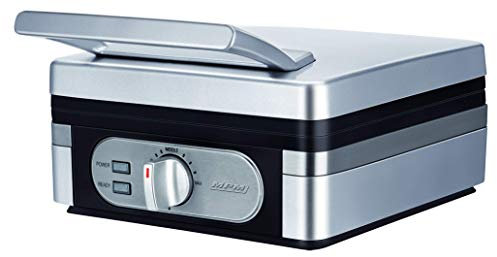 MPM MGO13 Gaufrier Professionnel pour 2 Gaufres Belges Épaisses, Plaques Antiadhésives, Régulateur de Température, Boîtier en Acier Inoxydable, 1400W
