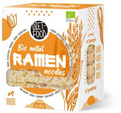 DIET-FOOD Nouilles - Ramen - Millet - Bio - Alimentation Végétalienne - Sans Gras - Sans Soja - Sans Gluten -Faible en Calories - 280 g