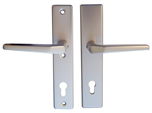 Alpertec Haustürbeschlag Tira -LS KT Schutzbeschlag für Hausstüren Drücker/Drücker alu silber eloxiert Vierkant 10 mm, Abstand 92 mm, 40100986