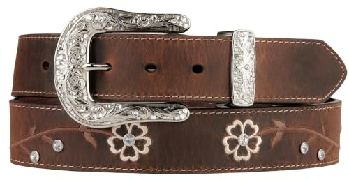 ARIAT Women's Floral Stitch Berry Concho Belt, Brown, Medium