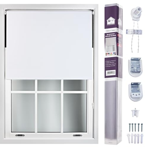 Furnished Blackout Roller Blind Made to Measure 14 Sizes 16 Colours White Up To 150cm