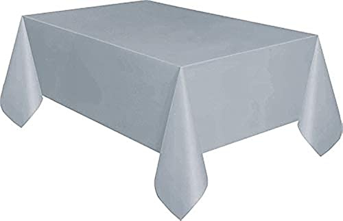 Solid Silver Short Fold Rectangular Plastic Table Cover (137cm x 274cm) 1 Count - Elegant & Durable Tablecloth for Parties, Events, and Home Use