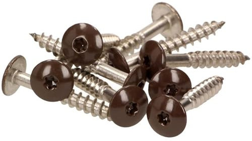 100x MEISTERLING® Fassadenschrauben INOX V2A 4,8 x 32 mm – Flachkopf Torx T20 + 1 Bit – Dunkelbraun
