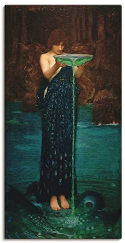ARTLAND Wanddeko Leinwand Bilder Wandbild 50x100 cm Frau See Schale Wasser Gift Ovid Circe Invidiosa Realismus John William Waterhouse B4FO
