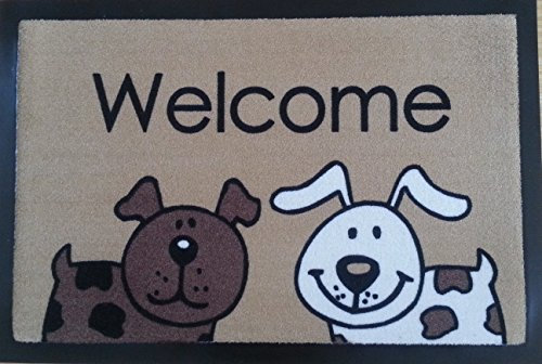 Trendstern Trendprodukteshop Fußmatte Fußabtreter Fußabstreifer Schmutzmatte Motiv Design Eule Cat Katze Hund Dog OWL (braun-Hunde)