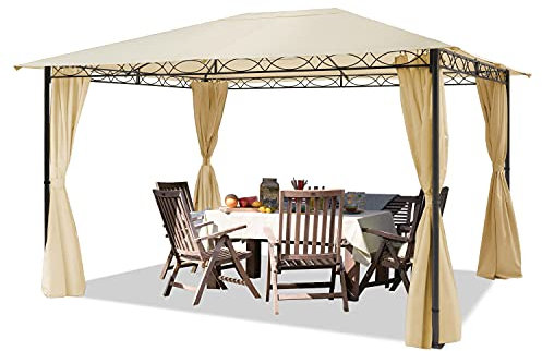 TOOLPORT Garden pavilion 3x4 m waterproof pavilion with 4 side panels curtains garden tent approx. 180g/m² in beige roof tarpaulin party tent