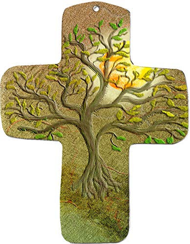 metALUm Kleines Holzkreuz JETZT aus stabilem 3mm MDF, Motiv: Lebensbaum, Geschenk zur Kommunion, Konfirmation und Taufe, für Jungen und Mädchen