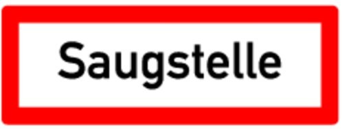 LEMAX® Feuerwehrschild, Saugstelle - DIN 4066 Alu geprägt weiß/schwarz/Randfarbe: rot 297x105mm