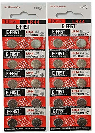 E FAST® Piles bouton AG13 Piles alcalines AG13 1,5 V. Remplace : AG13 LR44 G13 SR44W A76 L1154 SR44 G13 357 A76 V13GA PX76A (lot de 20).