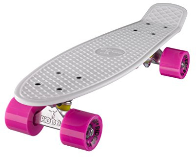 Ridge Skateboard 55 cm Mini Cruiser Retro Stil In M Rollen Komplett U Fertig Montiert Weiss Rosa,