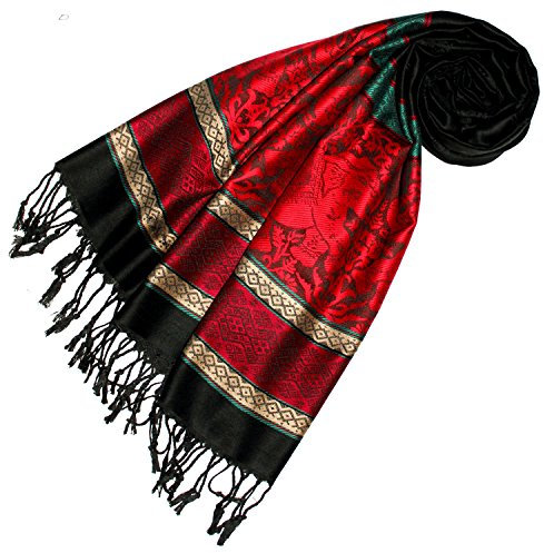 Lorenzo Cana Designer Pashmina hochwertiger Damen Markenschal jacquard gewebt mit Elefanten - Muster Modal Schaltuch 70 x 190 cm Tuch Stola Schal 93253