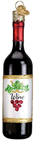 Old World Christmas Red Wine Bottle Glass Blown Ornament for Christmas Tree, Handcrafted Holiday Decoration, Adult Beverages Collection