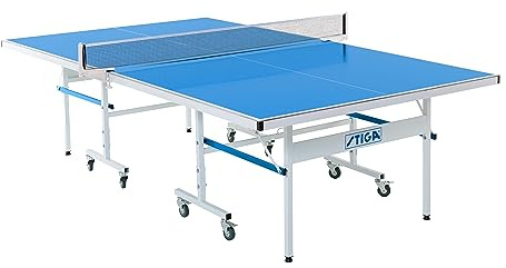 STIGA Outdoor Table Tennis Table – All-Weather Waterproof Aluminum Ping Pong Table with Net & Post, QuickPlay Assembly, 108 L x 60 W x 30 H, White-Blue