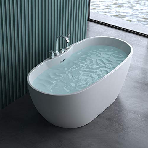 doporro Baignoire îlot ovale 170cm blanc Vicenza605 pour salle de bains acrylique avec bonde et robinetterie 170x80x60cm