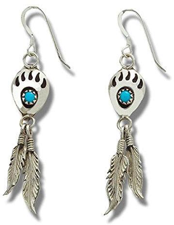 Indianerschmuck Türkis Bärentatzen Ohrhänger mit Federn by Navajo Artist Annie Spencer Westernschmuck