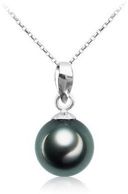 VIKI LYNN Tahiti Perlenkette für Frauen 9-10mm Tahiti Zuchtperlen Anhänger mit 925 Sterling Silber Kette(Weißgold)