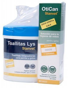 Stangest Pack OtiCan + 40 Toallitas LYS | Limpieza de Orejas Perros y Gatos | Toallitas Limpiadoras de Piel, Ojos y Oídos | Limpia e Hidrata | Cuidados Mascotas