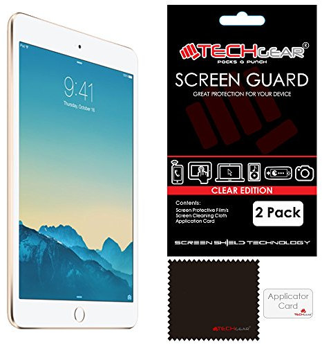 TECHGEAR [Pack de 2] Protectores de pantalla para iPad Mini 3, Mini 2 y Mini – Protectores de pantalla transparentes compatibles con Apple iPad Mini 1ª, 2ª y 3ª generación, con gamuza y tarjeta de aplicación