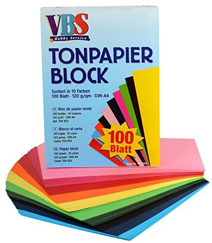 VBS Tonpapier Tonkarton DIN A4 viele Farben 100 Blatt 120 g/qm Papier Bastel-Karton Bastelpapier Großpackung Tonpapierblock