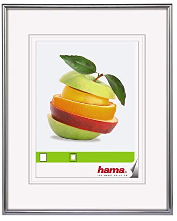 Hama Bilderrahmen Sevilla, 10 x 15 cm mit Passepartout 7 x 10 cm, hochwertiges Glas, Kunststoff Rahmen, zum Aufhängen und Aufstellen, silber