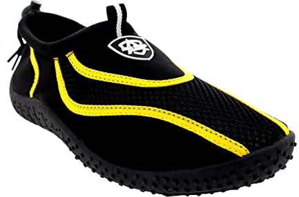 Aqua Shield Mens Toggle Surf Aqua Beach Water Socks Sport Yoga Swim Pool Water Shoes , Multi Black Yellow, 11 UK