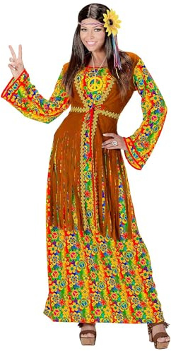 W WIDMANN MILANO Party Fashion - Hippie Kostüm Damen | Kleid mit Weste und Halskette mit Peace-Symbol, Flower-Power Stil für 70er Jahre Partys, Karneval