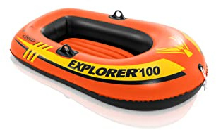 INTEX 58329EP Explorer 100 Inflatable Boat: Dual Air Chambers – Welded Oar Locks – Grab Rope – 1-Person – 120lb Weight Capacity