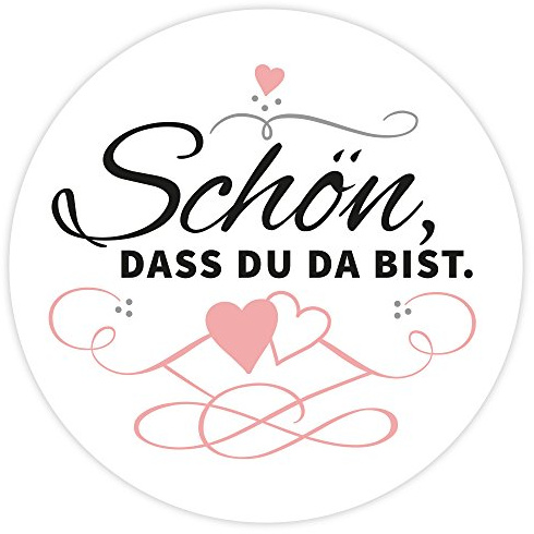 Frau WunderVoll® 48 Aufkleber SCHÖN, DASS DU DA BIST, Weiss, Durchmesser 4 cm/Sticker, Hochzeit, Kindergeburtstag, Aufkleber Kinder, Aufkleber Junge, Mädchen, Sticker Mädchen, Jungen