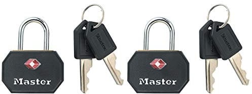 Master Lock 4681EURTBLK Envase da 2 Candados para Equipaje Aprobado por la TSA con Llaves, Negro, 4 x 3 x 2,2 cm
