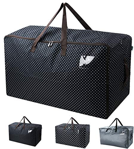 Bolso enorme del almacenaje, edredón/manta/almohadillas/envase del almacenaje del edredón, bolso del almacenaje de la tienda de comestibles del garage, ropa/compartimiento del organizador de las ropas en el armario/el ático, 100 l,punto negro