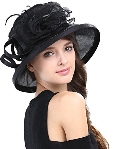 Janey&Rubbins Damen Kentucky Derby Pferderennen Organza hat Kirche brautkleid Partei Gelegenheit Cap Schwarz Medium