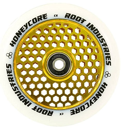 Root Industrie Air Honeycore 110mm Stunt-Scooter Rolle + Fantic26 Sticker (Gold/Pu Weiss)