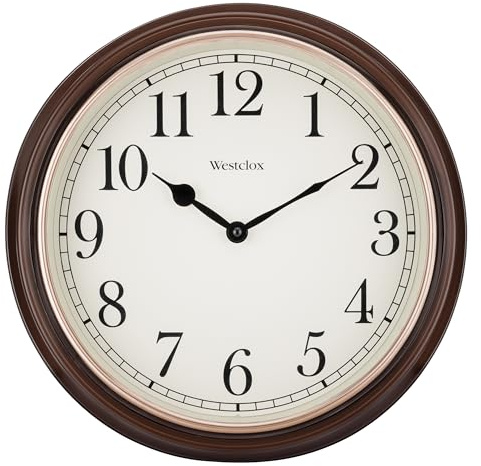 Westclox 15.5-Inch Traditional Woodgrain Wall Clock – Realistic Finish, Large Easy-to-Read Dial, Metal Hands, Rose Gold Bezel, Glass Lens, Quartz Accuracy (Woodgrain, 15.5-Inch)