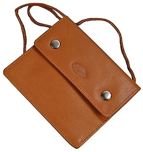 BOCCX Kleiner Brustbeutel aus weichem Leder mit Klarsichtfach für Ausweis RFID Brusttasche Natur