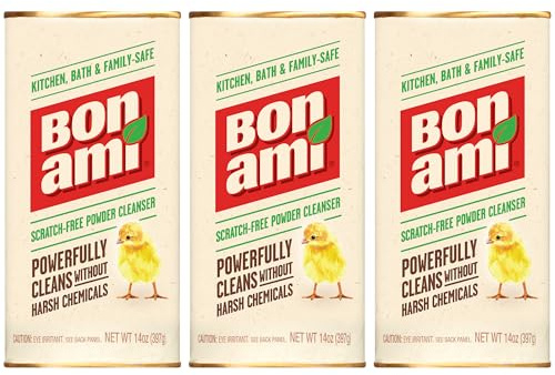 Bon Ami Powder Cleanser for Kitchens & Bathrooms - All Types of Surfaces, Cleans Grime & Dirt, Polishes Surfaces, Absorbs Odors (3 Pack)